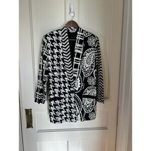 Vintage Express Artsy Blazer Womens Size Medium Black White Bold Mixed Print USA
